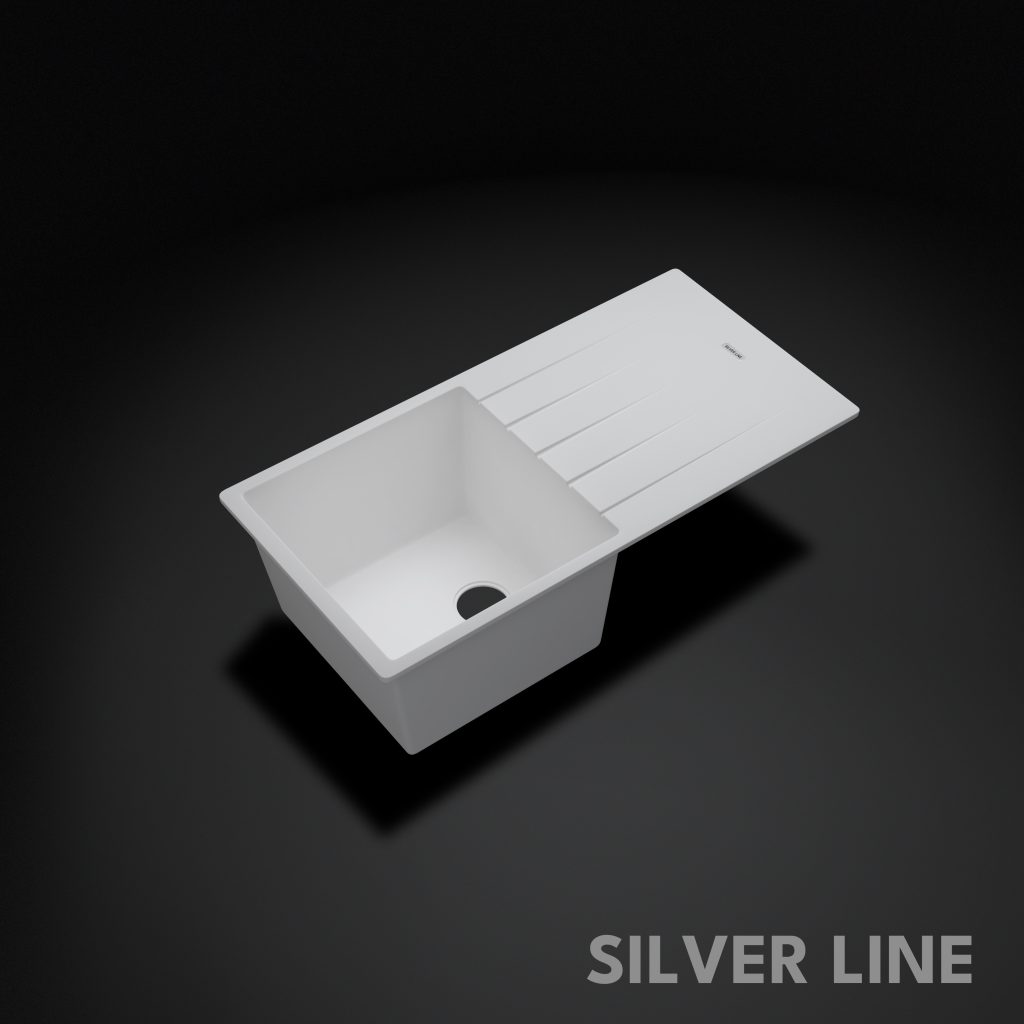 German Quartz Single Bowl Kitchen Sink with Drain Board - Snow White (40" x 20" x 9") - main product image
