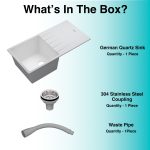 German Quartz Single Bowl Kitchen Sink with Drain Board - Snow White (40" x 20" x 9") - box contents