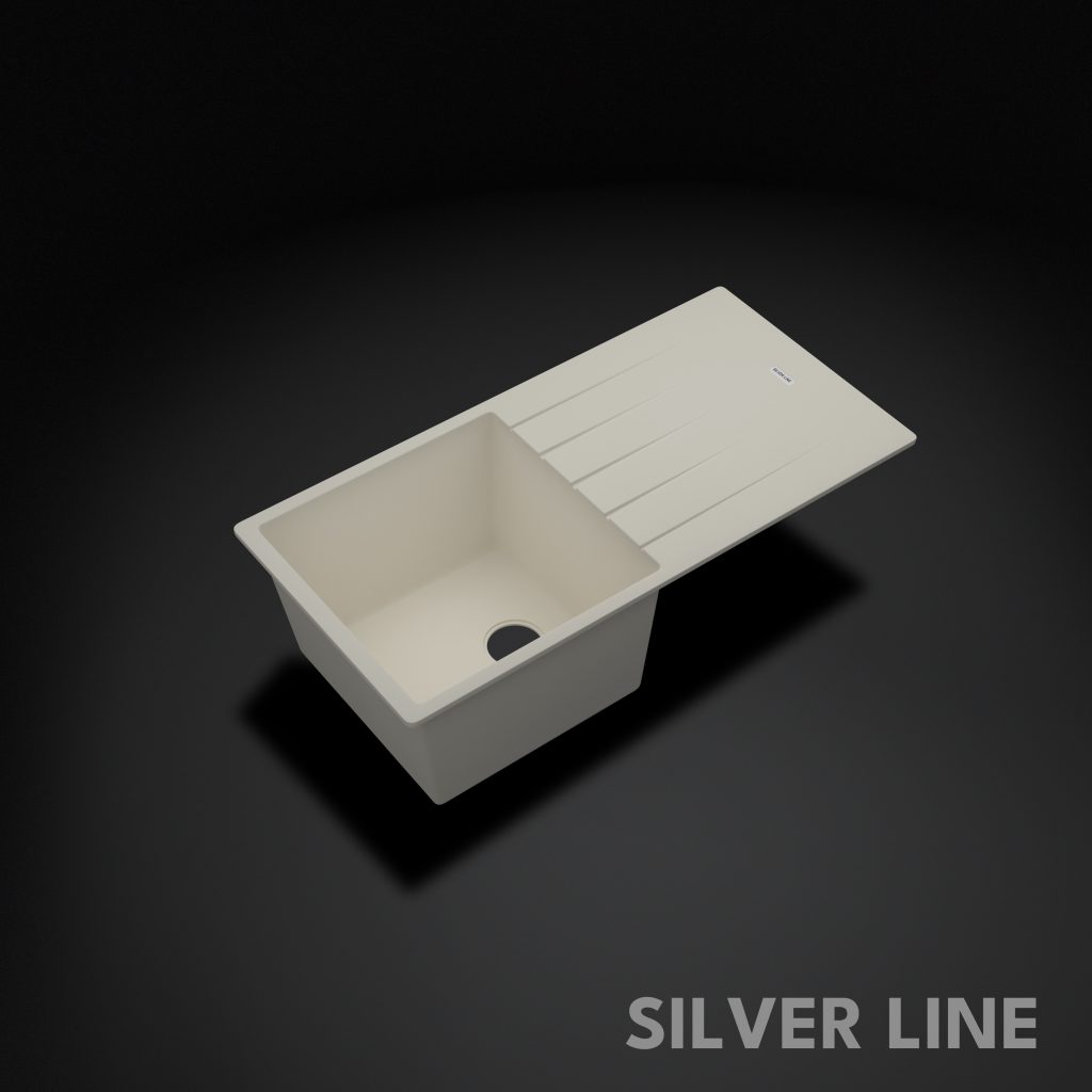 German Quartz Single Bowl Kitchen Sink with Drain Board - Ivory (40" x 20" x 9") - main product image