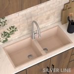 German Quartz Double Bowl Kitchen Sink with Faucet Hole - Cornflakes (45" x 20" x 9") - lifestyle