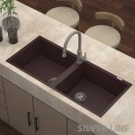 German Quartz Double Bowl Kitchen Sink with Faucet Hole - Coffee (45" x 20" x 9") - lifestyle