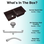 German Quartz Double Bowl Kitchen Sink with Faucet Hole - Coffee (45" x 20" x 9") - box contents