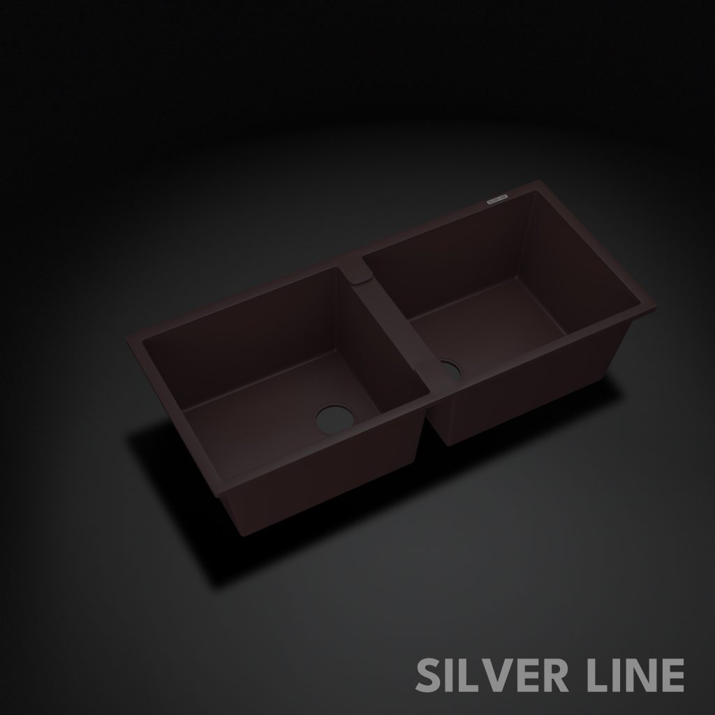 German Quartz Double Bowl Kitchen Sink with Faucet Hole - Coffee (45" x 20" x 9") - main product image