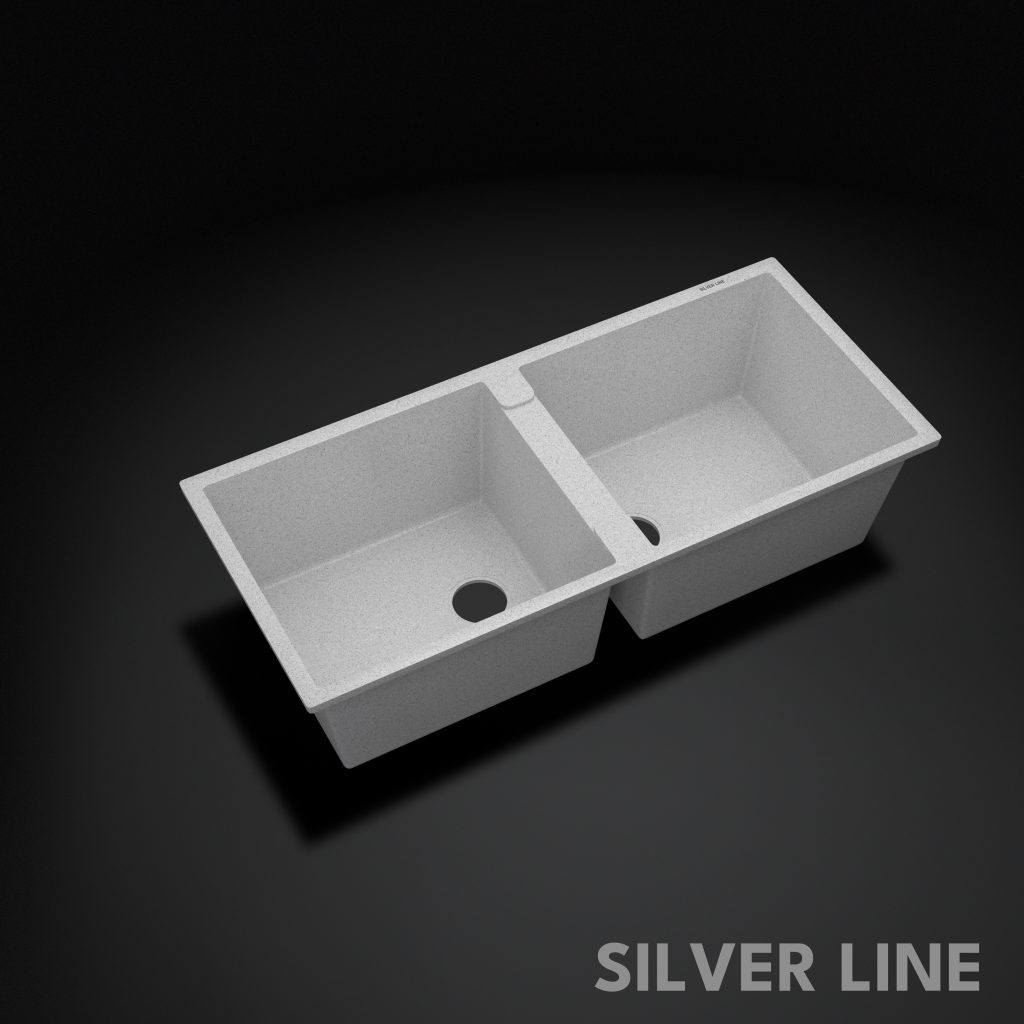 German Quartz Double Bowl Kitchen Sink with Faucet Hole - Crater (45" x 20" x 9") - main product image