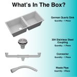 German Quartz Double Bowl Kitchen Sink with Faucet Hole - Crater (45" x 20" x 9") - box contents