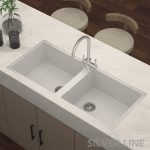 German Quartz Double Bowl Kitchen Sink with Faucet Hole - Crater (45" x 20" x 9") - lifestyle