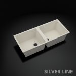 German Quartz Double Bowl Kitchen Sink with Faucet Hole - Ivory (45" x 20" x 9") - main product image