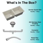 German Quartz Double Bowl Kitchen Sink with Faucet Hole - Ivory (45" x 20" x 9") - box contents