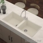German Quartz Double Bowl Kitchen Sink with Faucet Hole - Ivory (45" x 20" x 9") - lifestyle