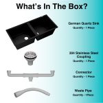 German Quartz Double Bowl Kitchen Sink with Faucet Hole - Midnight Black (45" x 20" x 9") - box contents