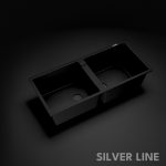 German Quartz Double Bowl Kitchen Sink with Faucet Hole - Midnight Black (45" x 20" x 9") - main product image