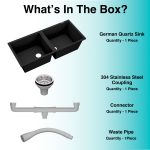 German Quartz Double Bowl Kitchen Sink with Faucet Hole - Starry Night (45" x 20" x 9") - box contents