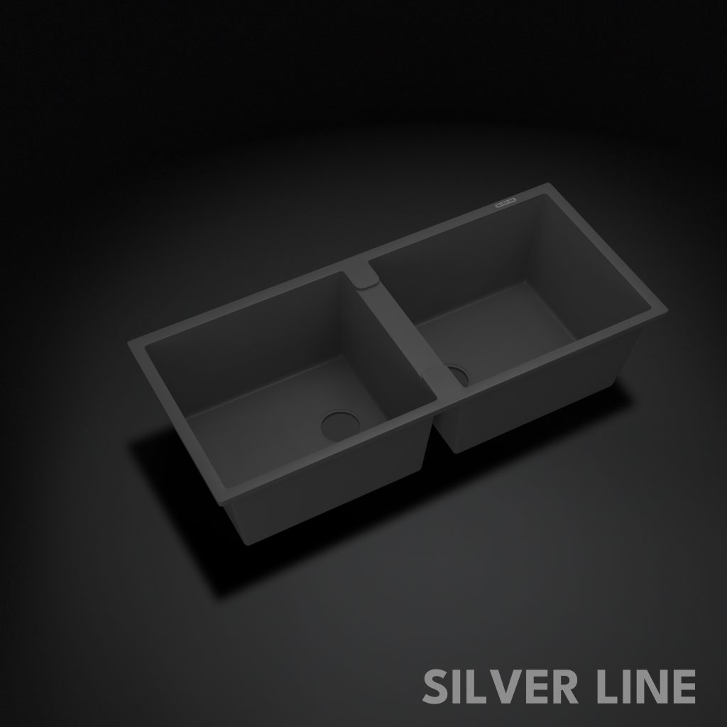 German Quartz Double Bowl Kitchen Sink with Faucet Hole - Slate (45" x 20" x 9") - main product image