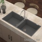 German Quartz Double Bowl Kitchen Sink with Faucet Hole - Slate (45" x 20" x 9") - lifestyle