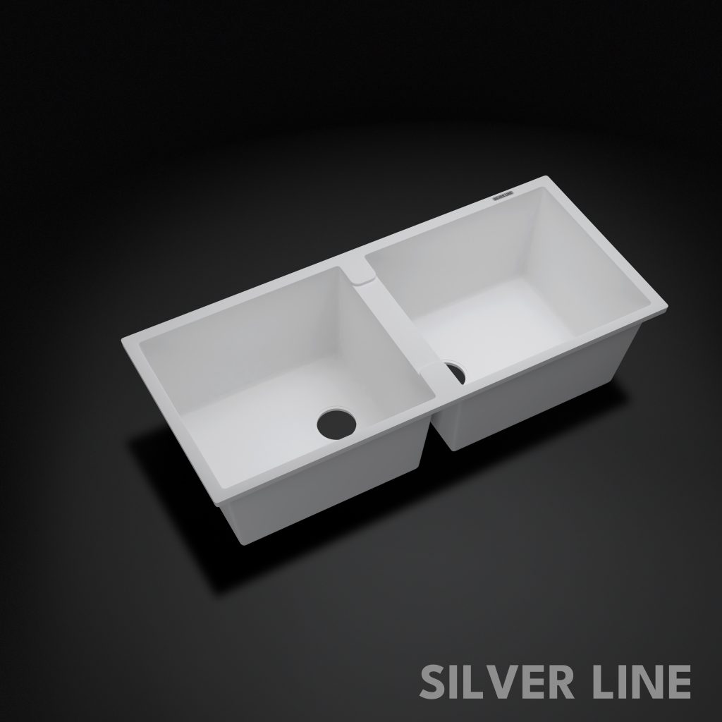 German Quartz Double Bowl Kitchen Sink with Faucet Hole - Snow White (45" x 20" x 9") - main product image