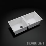 German Quartz Double Bowl Kitchen Sink with Faucet Hole - Snow White (45" x 20" x 9") - main product image
