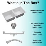 German Quartz Double Bowl Kitchen Sink with Faucet Hole - Snow White (45" x 20" x 9") - box contents