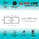 German Quartz Double Bowl Kitchen Sink with Faucet Hole - Snow White (45" x 20" x 9") - product view