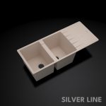 German Quartz Double Bowl Kitchen Sink with Faucet Hole & Drainboard - Cornflakes (46" x 20" x 9") - main product image