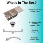 German Quartz Double Bowl Kitchen Sink with Faucet Hole & Drainboard - Cornflakes (46" x 20" x 9") - box contents