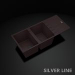 German Quartz Double Bowl Kitchen Sink with Faucet Hole & Drainboard - Coffee (46" x 20" x 9") - main product image