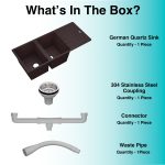 German Quartz Double Bowl Kitchen Sink with Faucet Hole & Drainboard - Coffee (46" x 20" x 9") - box contents