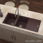 German Quartz Double Bowl Kitchen Sink with Faucet Hole & Drainboard - Coffee (46" x 20" x 9") - lifestyle