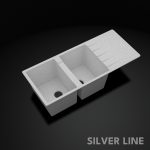 German Quartz Double Bowl Kitchen Sink with Faucet Hole & Drainboard - Crater (46" x 20" x 9") - main product image