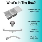 German Quartz Double Bowl Kitchen Sink with Faucet Hole & Drainboard - Crater (46" x 20" x 9") - lifestyle