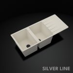 German Quartz Double Bowl Kitchen Sink with Faucet Hole & Drainboard - Ivory (46" x 20" x 9") - main product image
