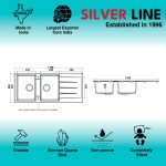 German Quartz Double Bowl Kitchen Sink with Faucet Hole & Drainboard - Snow White (46" x 20" x 9") - product view