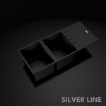 German Quartz Double Bowl Kitchen Sink with Faucet Hole & Drainboard - Midnight Black (46" x 20" x 9") - main product image