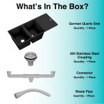 German Quartz Double Bowl Kitchen Sink with Faucet Hole & Drainboard - Starry Night (46" x 20" x 9") - box contents