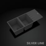 German Quartz Double Bowl Kitchen Sink with Faucet Hole & Drainboard - Slate (46" x 20" x 9") - main product image