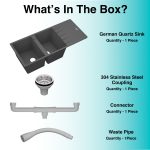 German Quartz Double Bowl Kitchen Sink with Faucet Hole & Drainboard - Slate (46" x 20" x 9") - box contents
