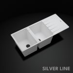 German Quartz Double Bowl Kitchen Sink with Faucet Hole & Drainboard - Snow White (46" x 20" x 9") - main product image