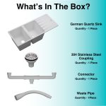 German Quartz Double Bowl Kitchen Sink with Faucet Hole & Drainboard - Snow White (46" x 20" x 9") - box contents