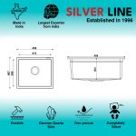 German Quartz Single Bowl Kitchen Sink - Snow White (18" x 16" x 8") - technical drawing