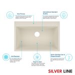 German Quartz Double Bowl Kitchen Sink with Faucet Hole & Drainboard - Ivory (46" x 20" x 9") - features