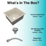 German Quartz Single Bowl Kitchen Sink - Ivory (18" x 16" x 8") - box contents