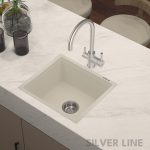 German Quartz Single Bowl Kitchen Sink - Ivory (18" x 16" x 8") - lifestyle