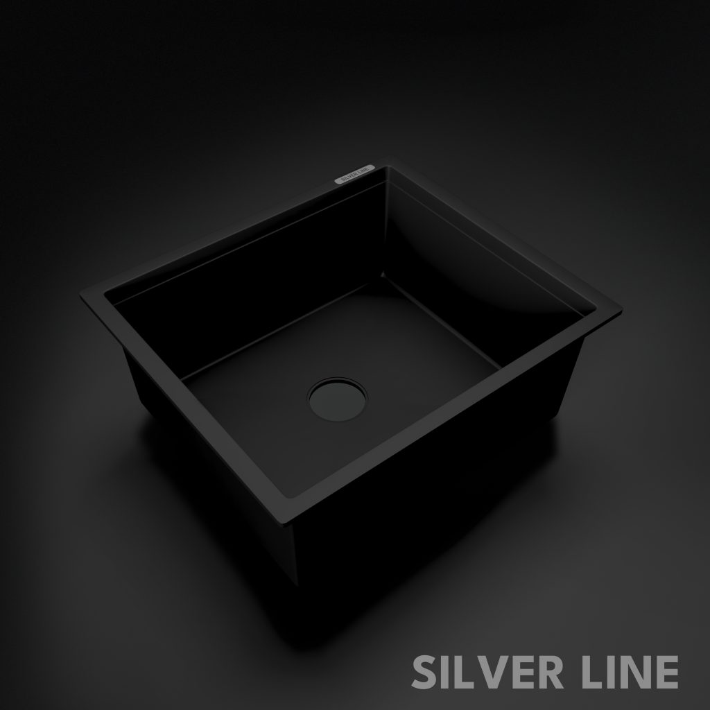 German Quartz Single Bowl Kitchen Sink - Midnight Black (21" x 18" x 8") - main product image