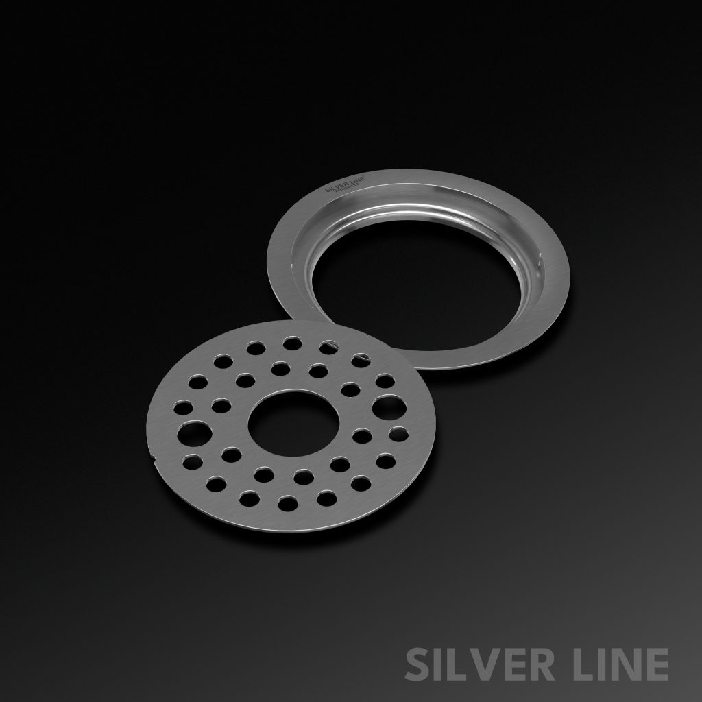 Round Floor Drain (5" x 5") | SS 304 | Matt Finish | For Bathroom, Kitchen, Balcony - Silver Line — With Pipe Hole - main product image