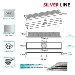 Linear Shower Channel Drain | 304 Stainless Steel | Wave Pattern Grating with Cockroach Trap - Silver Line — 24" x 4" / Side Hole - technical drawing