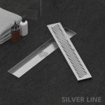 Linear Shower Channel Drain | 304 Stainless Steel | Wave Pattern Grating with Cockroach Trap - Silver Line — 24" x 4" / Side Hole - main product image