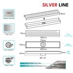 Linear Shower Channel Drain | 304 Stainless Steel | Square Perforated Grating with Cockroach Trap - Silver Line — 24" x 4" / Center Hole - technical drawing