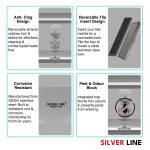 Tile Insert Shower Drain Channel | 304 Stainless Steel | Invisible Shower Channel with Cockroach Trap - Silver Line — 24" x 4" / Side Hole - features