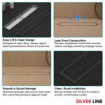 Tile Insert Shower Drain Channel | 304 Stainless Steel | Invisible Shower Channel with Cockroach Trap - Silver Line — 24" x 4" / Side Hole - features
