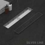 Tile Insert Shower Drain Channel | 304 Stainless Steel | Invisible Shower Channel with Cockroach Trap - Silver Line — 24" x 4" / Side Hole - main product image
