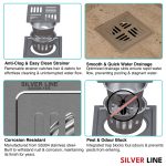 Square Floor Drain with Cockroach Trap (5" x 5") | SS 304 | Matt & Gloss Finish | For Bathroom, Kitchen, Balcony - Silver Line — Matt / Without Pipe Hole - features